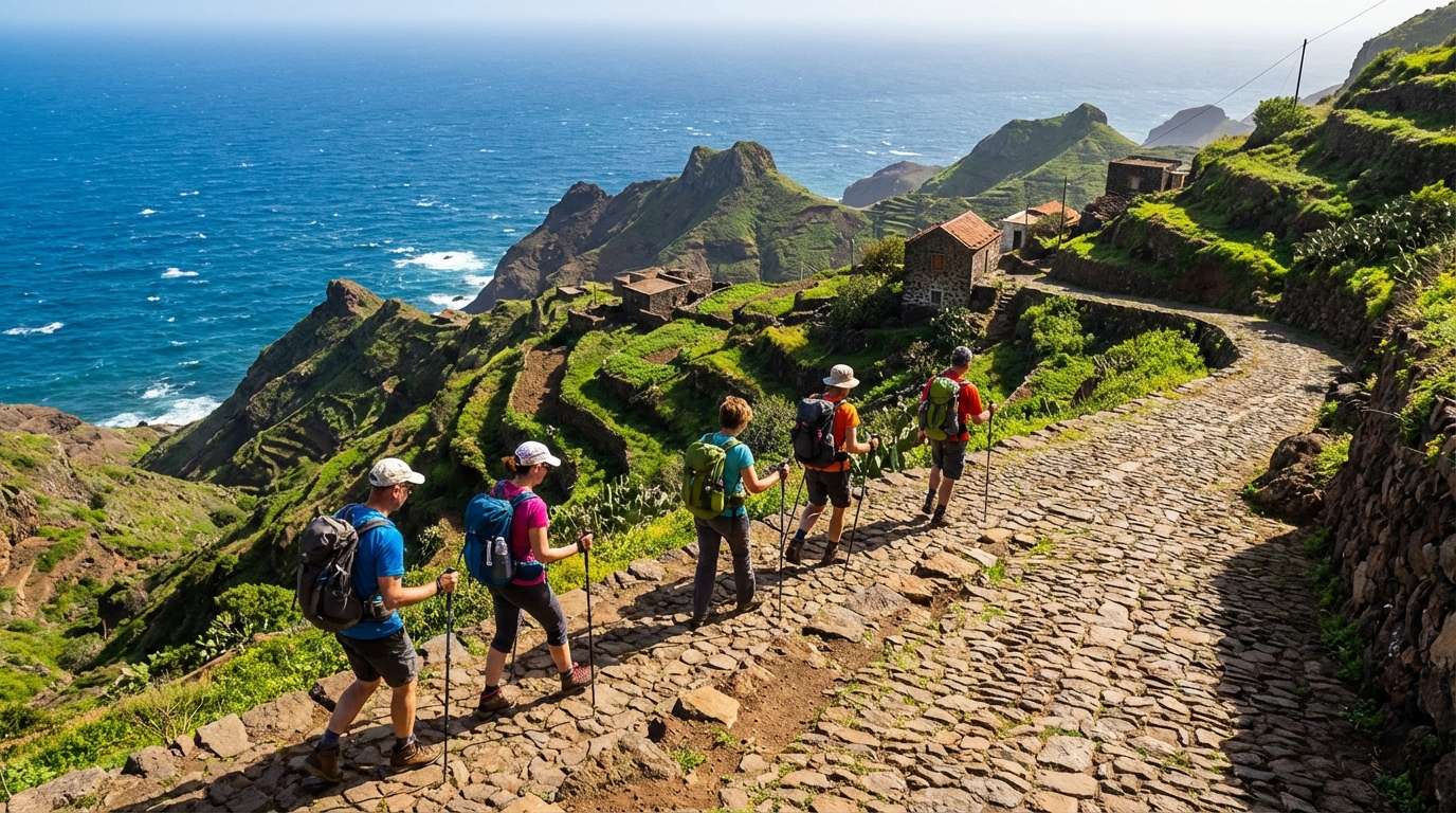 découvrez un itinéraire de randonnée de 8 jours au cap-vert, explorant les paysages époustouflants de santo antão et são vicente, entre montagnes, plages et villages pittoresques.