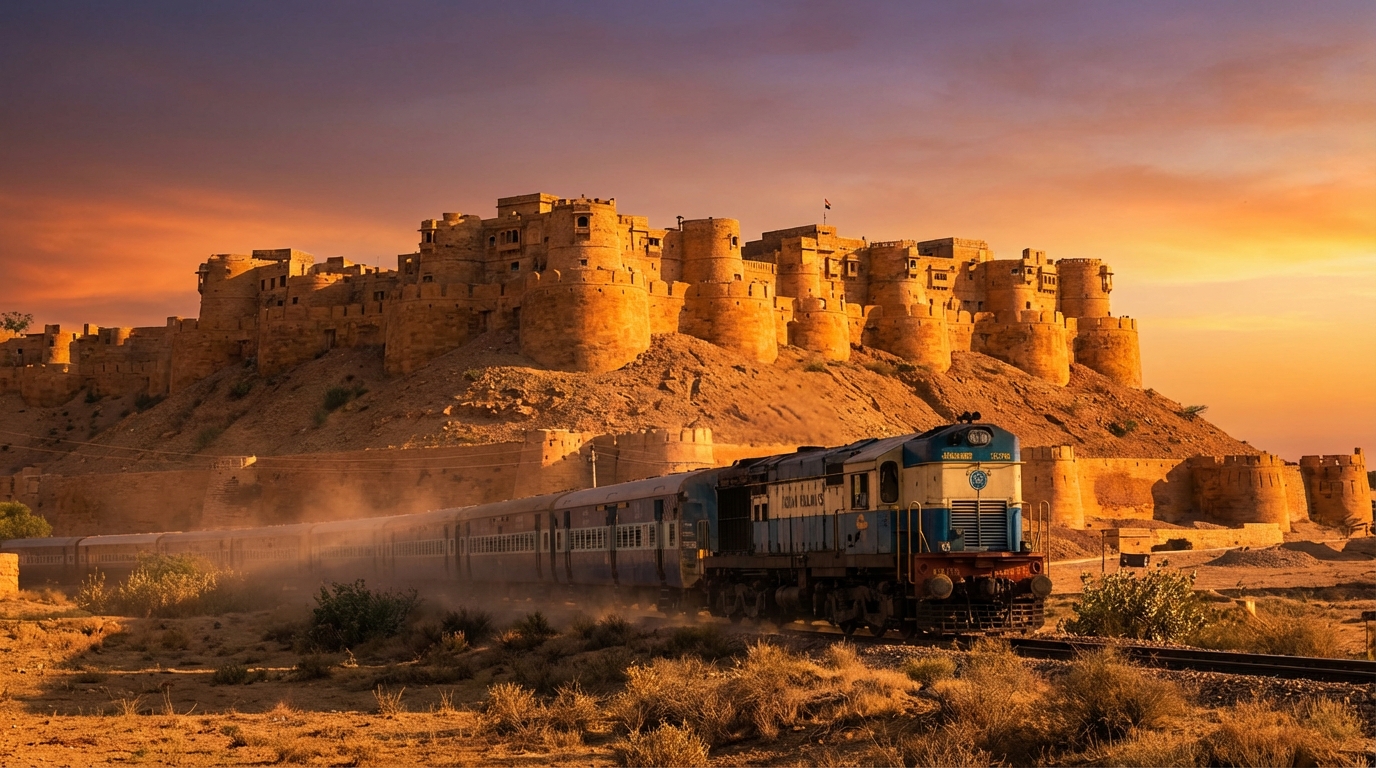 découvrez le rajasthan en train : explorez jaipur, jodhpur, udaipur et jaisalmer, entre forts majestueux, havelis traditionnels et palais somptueux pour un voyage inoubliable en inde.