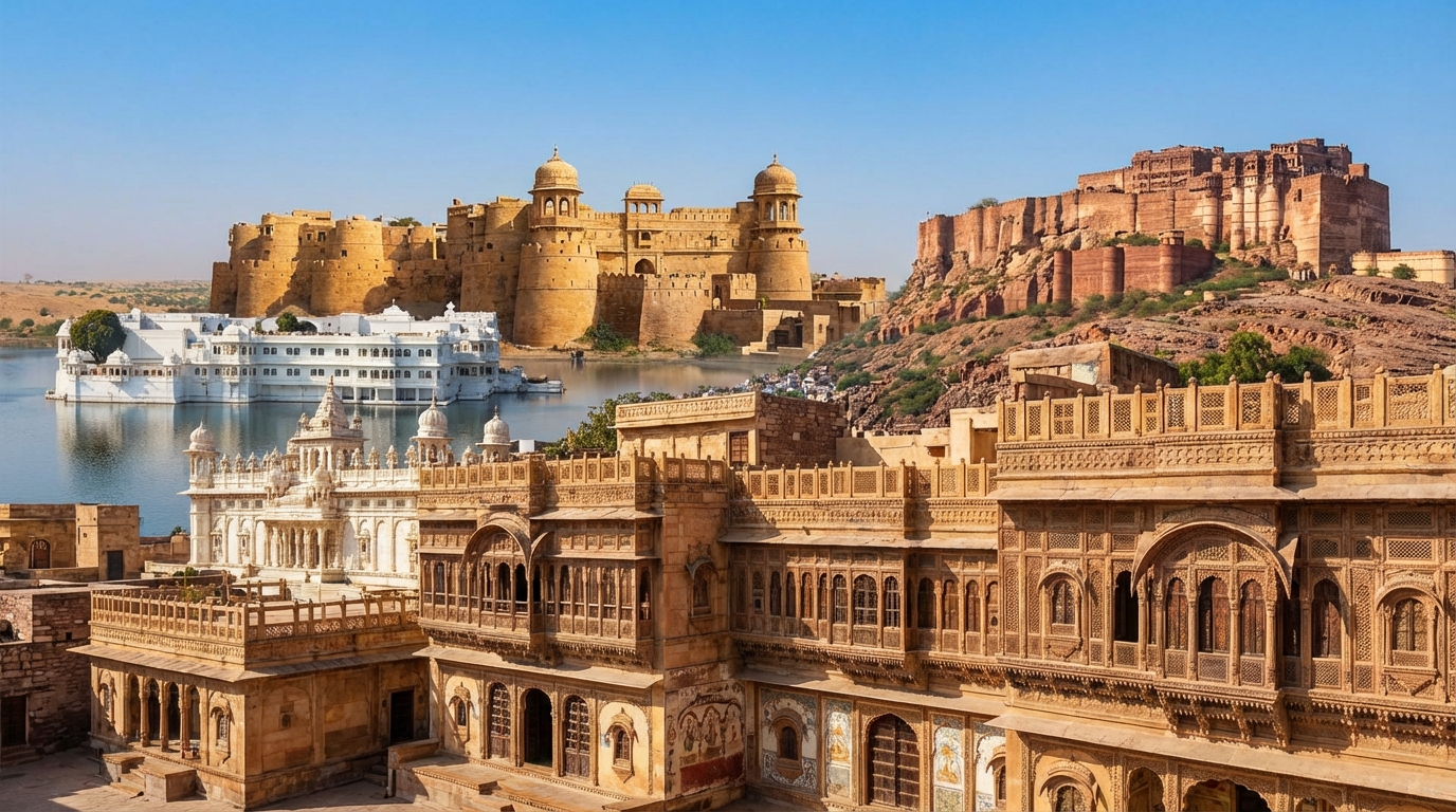 découvrez le rajasthan en train : explorez jaipur, jodhpur, udaipur et jaisalmer, ses forts majestueux, havelis traditionnels et palais somptueux pour un voyage inoubliable.