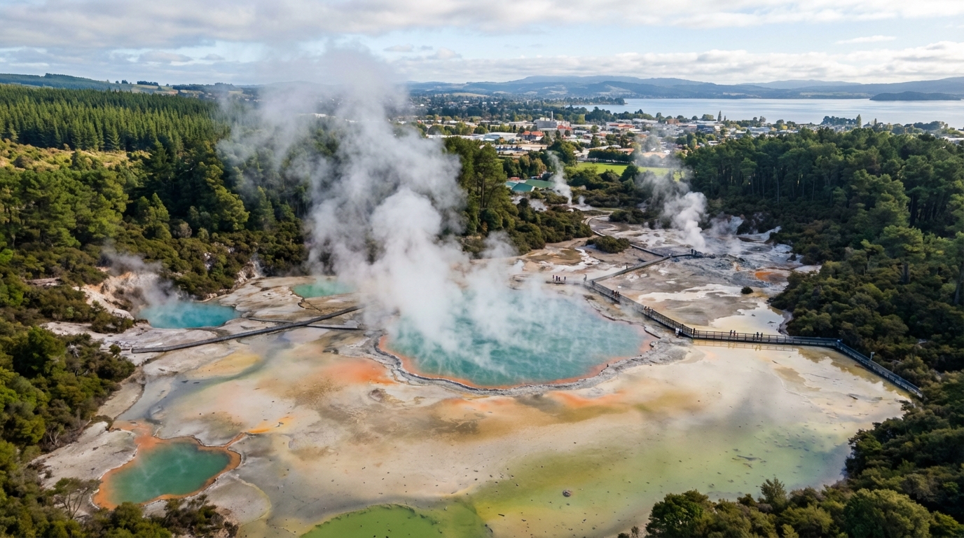 découvrez un itinéraire de 5 à 7 jours en nouvelle-zélande, explorant les volcans et sources chaudes autour de rotorua et taupō pour une aventure inoubliable entre nature et bien-être.